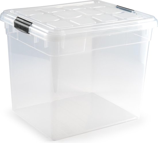 1x stuks Opslagbakken/organizers met deksel 35 liter 42 x 36 x 35 cm transparant - Opbergbakken