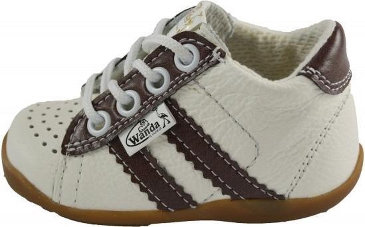 Leren schoenen -  wit/bruin - jongen/meisje - eerste stapjes - babyschoenen - flexibel - sneakers - maat 21
