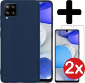 Samsung A42 Hoesje Siliconen Case Donker Blauw Met 2x Screenprotector - Samsung Galaxy A42 Hoesje Donkerblauw Siliconen Case Cover - Samsung A42 Hoes Siliconen Met 2x Screenprotect