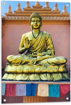Tuinposter – Gouden Boeddha  - 60x90cm Foto op Tuinposter  (wanddecoratie voor buiten en binnen)