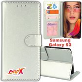 EmpX.nl Galaxy S3 Zilver Boekhoesje | Portemonnee Book Case voor Samsung Galaxy S3 Zilver | Flip Cover Hoesje | Met Multi Stand Functie | Kaarthouder Card Case Galaxy S3 Zilver | Beschermhoes