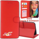 EmpX.nl Xperia X Compact Rood Boekhoesje | Portemonnee Book Case voor Sony Xperia X Compact Rood | Flip Cover Hoesje | Met Multi Stand Functie | Kaarthouder Card Case Xperia X Compact Rood | 