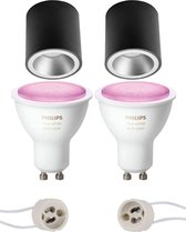 Pragmi Cliron Pro - Opbouw Rond - Mat Zwart/Zilver - Verdiept - Ø90mm - Philips Hue - Opbouwspot Set GU10 - White and Color Ambiance - Bluetooth - BSE