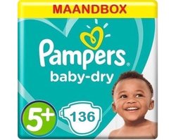 Pampers Baby Dry Maat 5+ - 136 Luiers Maandbox