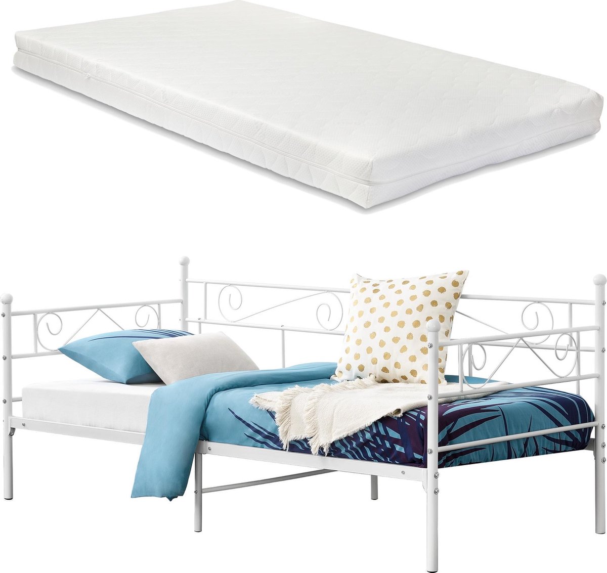 en.casa Eenpersoons slaapbank Kerava met matras 90x200 cm wit
