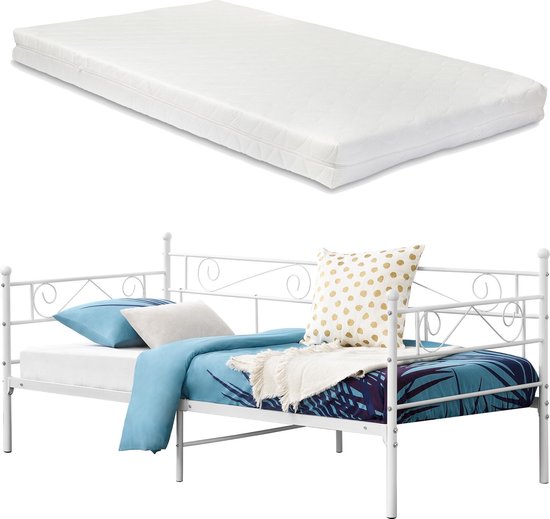 Eenpersoons slaapbank Kerava met matras 90x200 cm wit