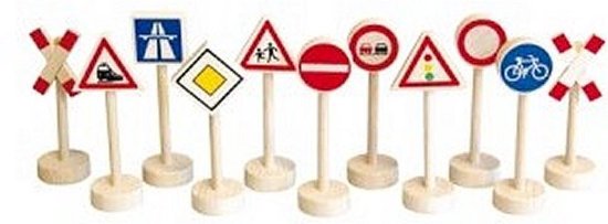 Goki - Jouet en bois - Panneaux de signalisation routiers