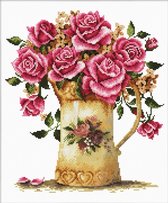 Volledige Borduurpakketen Volwassenen - Voorbedrukt - Hobby en Creatief - Borduurset - Voorbedrukt borduurpakket vaas met rozen op aida Needleart World 440.092