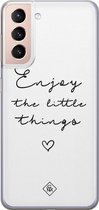 Samsung S21 Plus hoesje siliconen - Enjoy life | Samsung Galaxy S21 Plus case | zwart | TPU backcover transparant