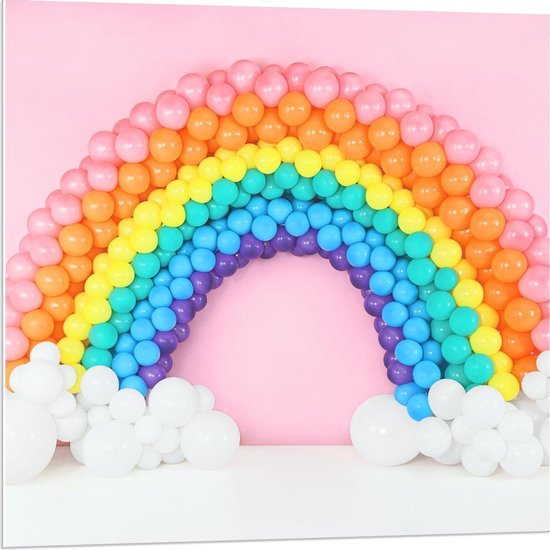 Forex - Regenboog bestaande uit Ballonnen  - 80x80cm Foto op Forex