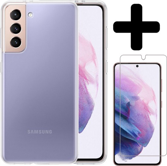 Coque Samsung S21 Plus Transparente Avec Protecteur D'écran - Coque Samsung Galaxy S21 Plus - Coque Siliconen Samsung S21 Plus Avec Protecteur D'écran - Transparente