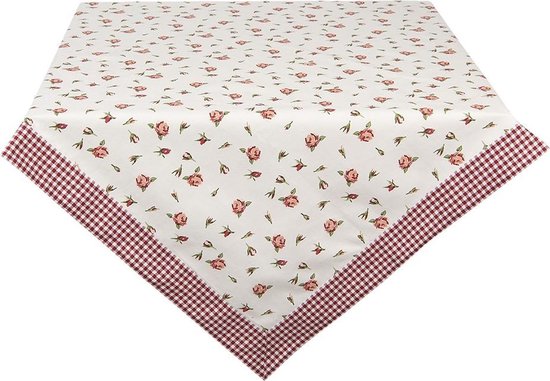 Clayre & Eef Nappe 150x150 cm Blanc Rouge Coton Carré Pomme