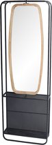 Clayre & Eef Wandspiegel 54*16*160 cm Zwart Hout, Glas Rechthoek Grote Spiegel Muur Spiegel Wand Spiegel