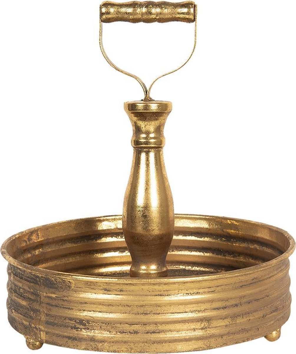 Clayre & Eef Etagère Ø 25x27 cm Goudkleurig Ijzer Rond
