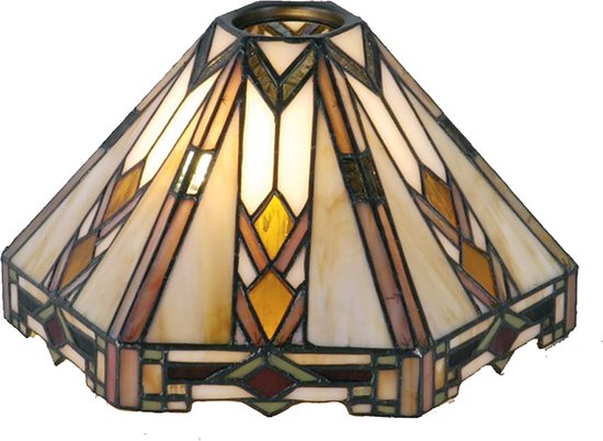 LumiLamp Lampenkap Tiffany 26x22x15 cm Beige Bruin Glas Driehoek Glazen Lampenkap