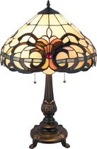 LumiLamp Tiffany Tafellamp Ø 40*63 cm E27/max 2*60W Beige, Bruin Glas in lood Tiffany Bureaulamp Tiffany Lampen