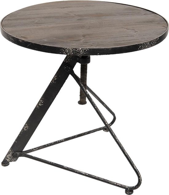 Clayre & Eef Bijzettafel Ø 61*61 cm Zwart Hout / ijzer Rond Side table