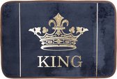 Clayre & Eef Badmat 60*40*1 cm Blauw Rubber, Polyester Rechthoek Kroon/King King Douchemat WC Mat Toiletmat