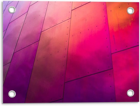 Tuinposter – Paars/Roze Gevlekt Gebouw - 40x30cm Foto op Tuinposter  (wanddecoratie voor buiten en binnen)