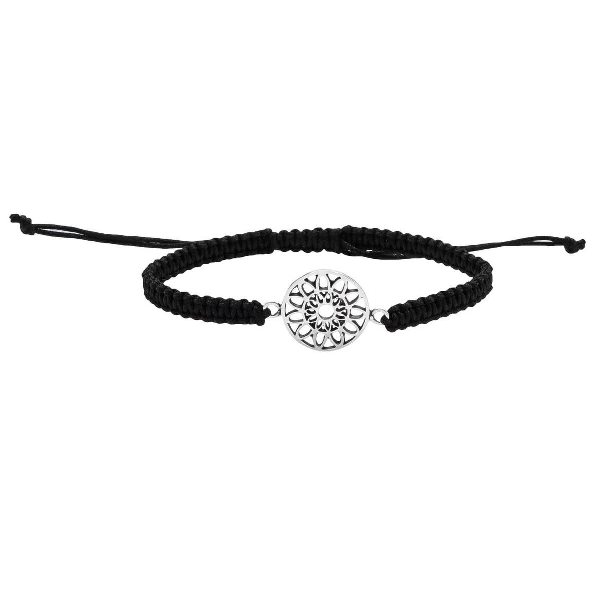 Dames armband - katoenen bracelet met zilveren mandala - 925 zilver
