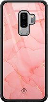 Samsung S9 Plus hoesje glass - Marmer roze | Samsung Galaxy S9+ case | Hardcase backcover zwart