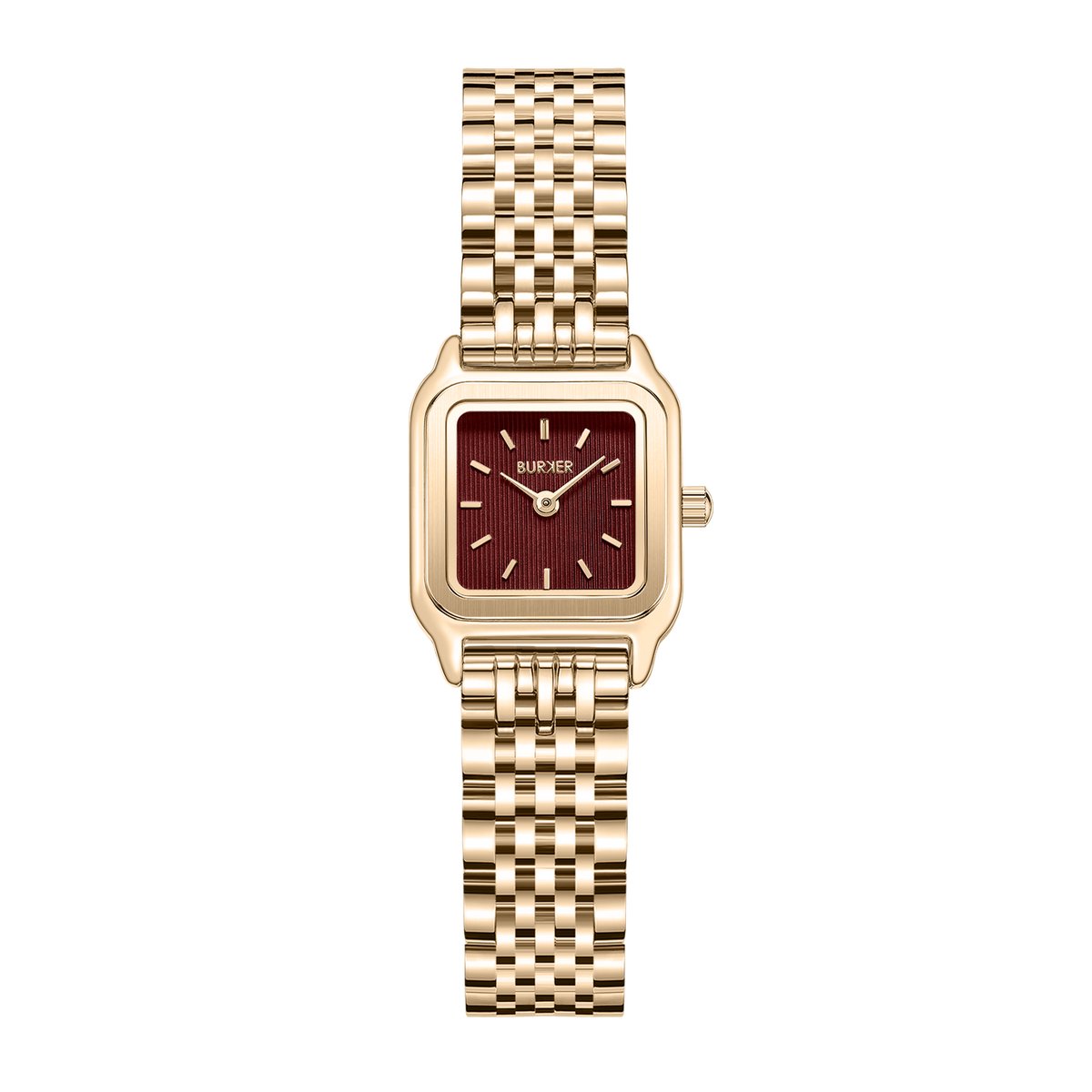 BURKER Macy Petite Horloge Dames - Vierkant - Goud Burgundy - Schakelband - 26 mm