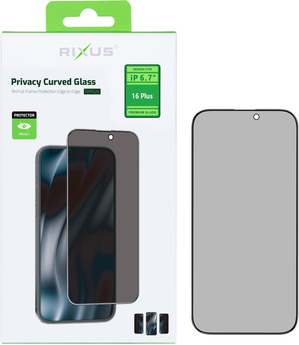 Rixus Privacy Full Curved Edge Tempered Glass For Apple iPhone 16 Plus
