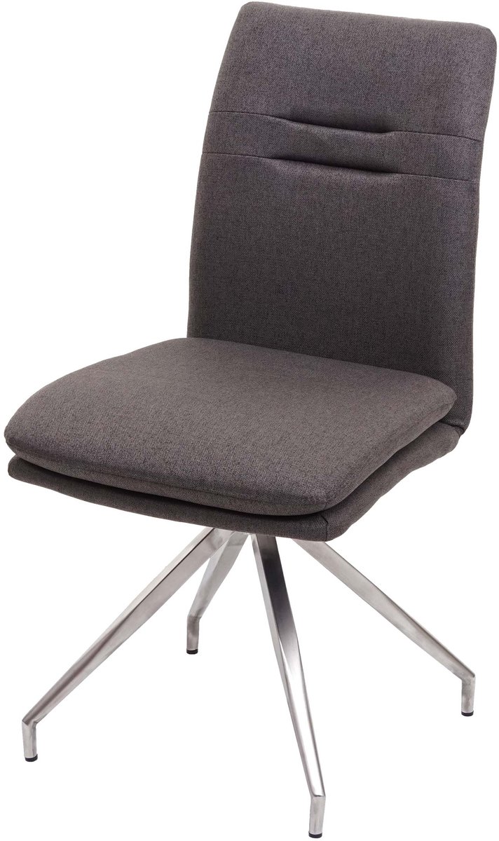 MCW Eetkamerstoel MCW-H70, keukenstoel, stoel met rugleuning, stof/textiel, geborsteld roestvrij staal ~ grijs-bruin