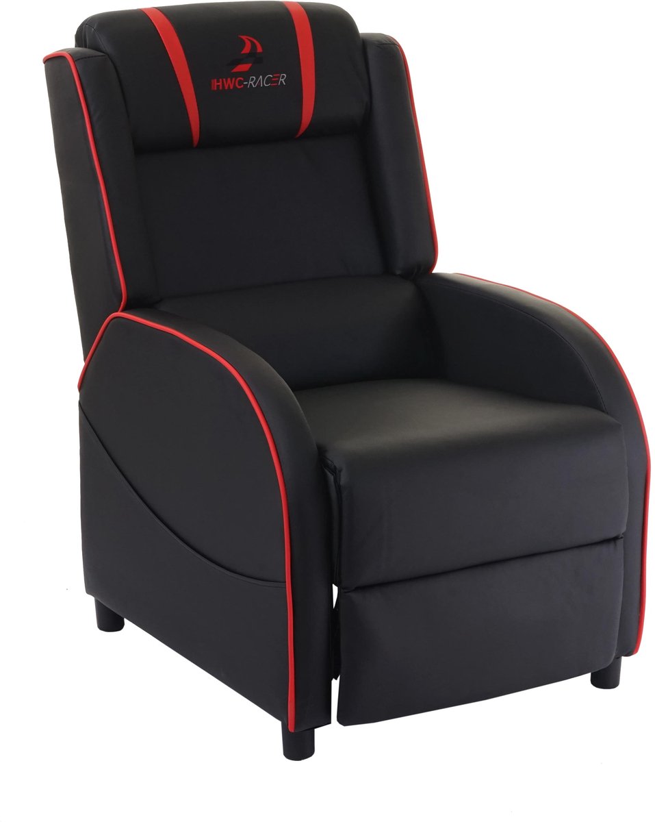 MCW TV-fauteuil MCW-D68, MCW-Racer relaxfauteuil TV-fauteuil gaming fauteuil, kunstleer ~ zwart/rood