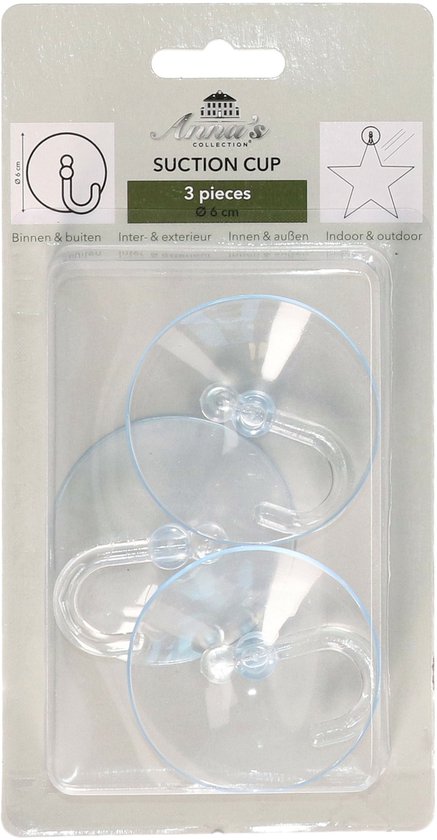 Crochets de suspension à ventouse Anna's Collection - 3 pièces - 6 cm - grand - transparent - pour accrocher des guirlandes de Noël