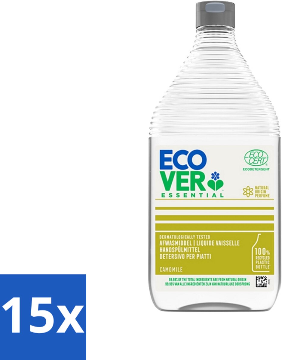 15 x Ecover - Afwasmiddel Essential - Kamille - 950 ml - Ecover Afwasmiddel Kamille - Afwasmiddel Kamille - Plantaardig Afwasmiddel - Kamille Geur - Ecologisch Afwasmiddel