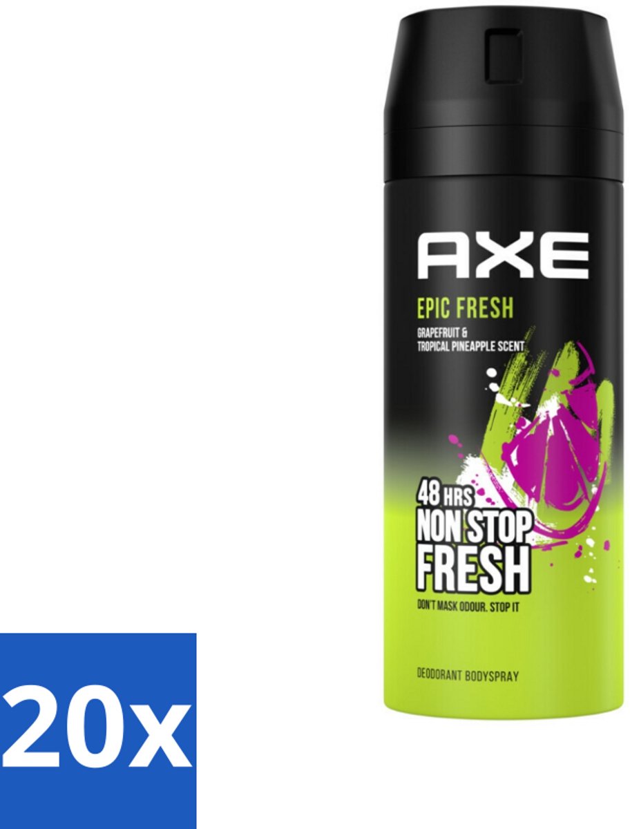 20 x AXE - Deodorant Spray - Epic Fresh - Citrus & Mint - Ultra Fris - 150 ml - AXE Epic Fresh - Deodorant Spray - Citrus Mint - Geur - Zweetbestrijding
