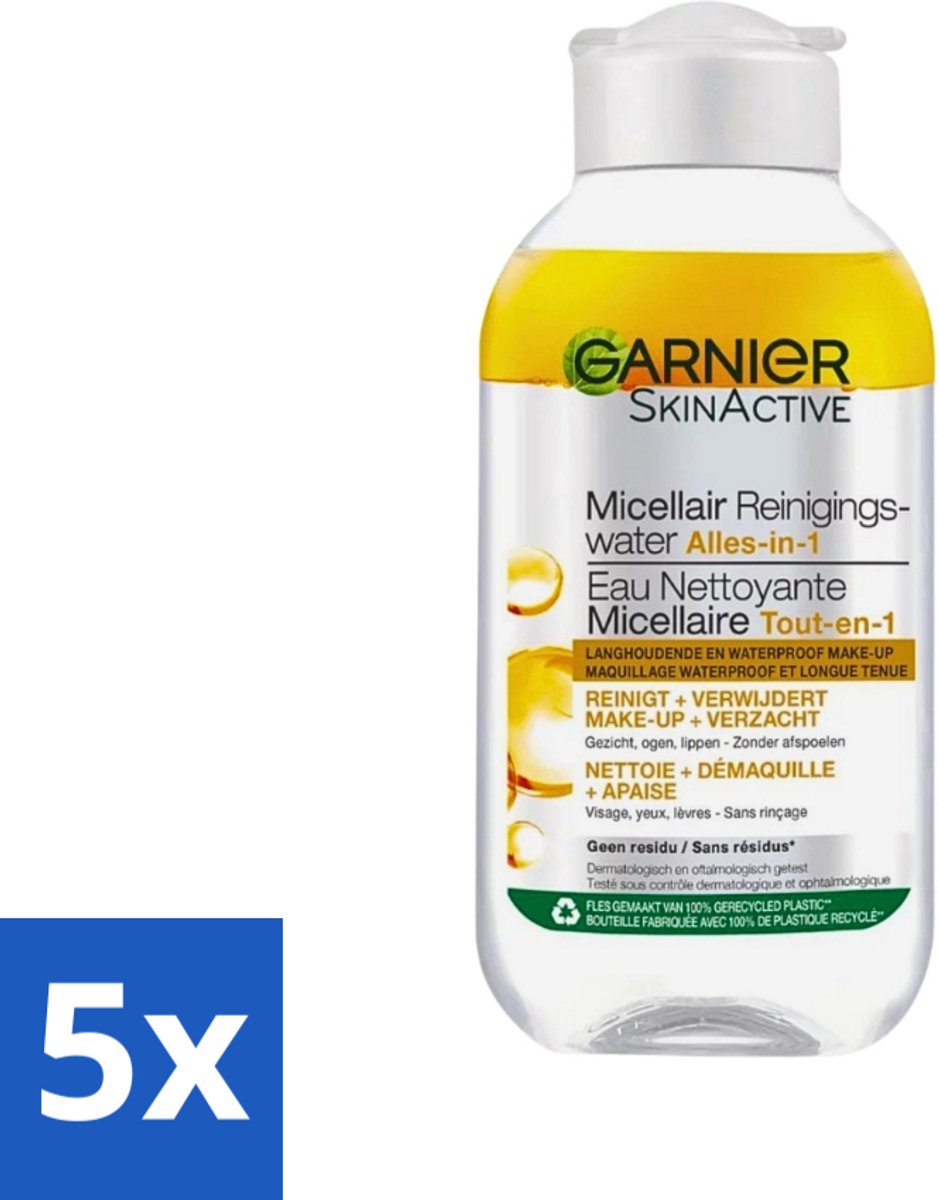 5 x Garnier - Micellair Reinigingswater - Olie - 100 ml - Micellair Reinigingswater - Make-up Remover - Olie - Gezichtsreiniging - Waterproof Make-up Verwijderen