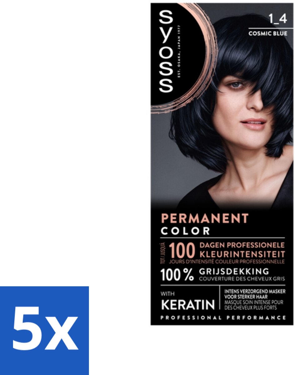 5 x SYOSS - Coloration 1-4 Cosmic Blue - Haarverf - Grijsdekking - Vermindert Haarbreuk - Voordeelverpakking - 5 stuks