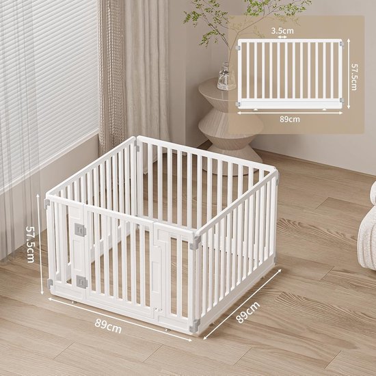 Gupamiga Opvouwbare hondenbox met deur, voor thuis, sterk en glad, eenvoudig te installeren, wit, 178 x 178 cm