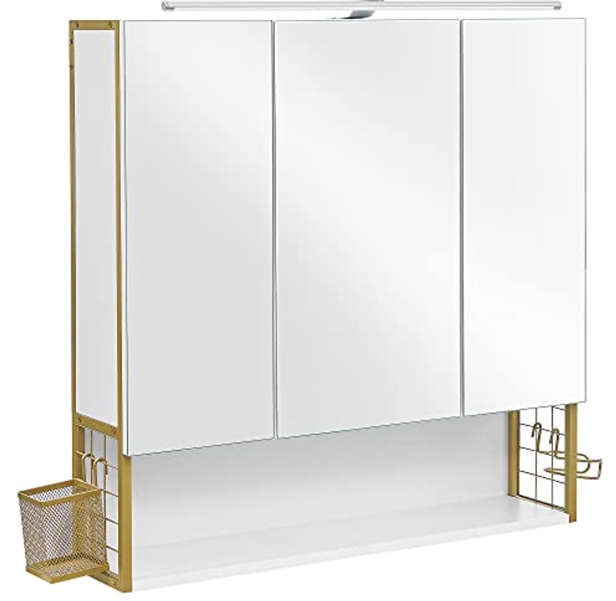Wandkast met LED-verlichting - 3-deurs - Wit en goud