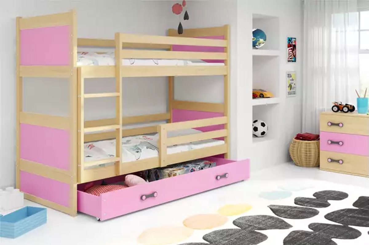 BMS - Loft Bed - 90x200 - Jeugd - Pine/Pink