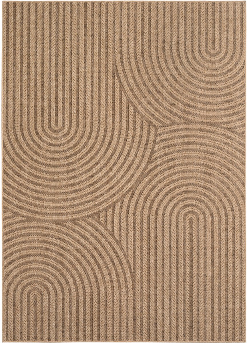 Timber – Japandi Boogpatroon Beige met Sisal-Look – Binnen & Buiten Vloerkleed – Laagpolig