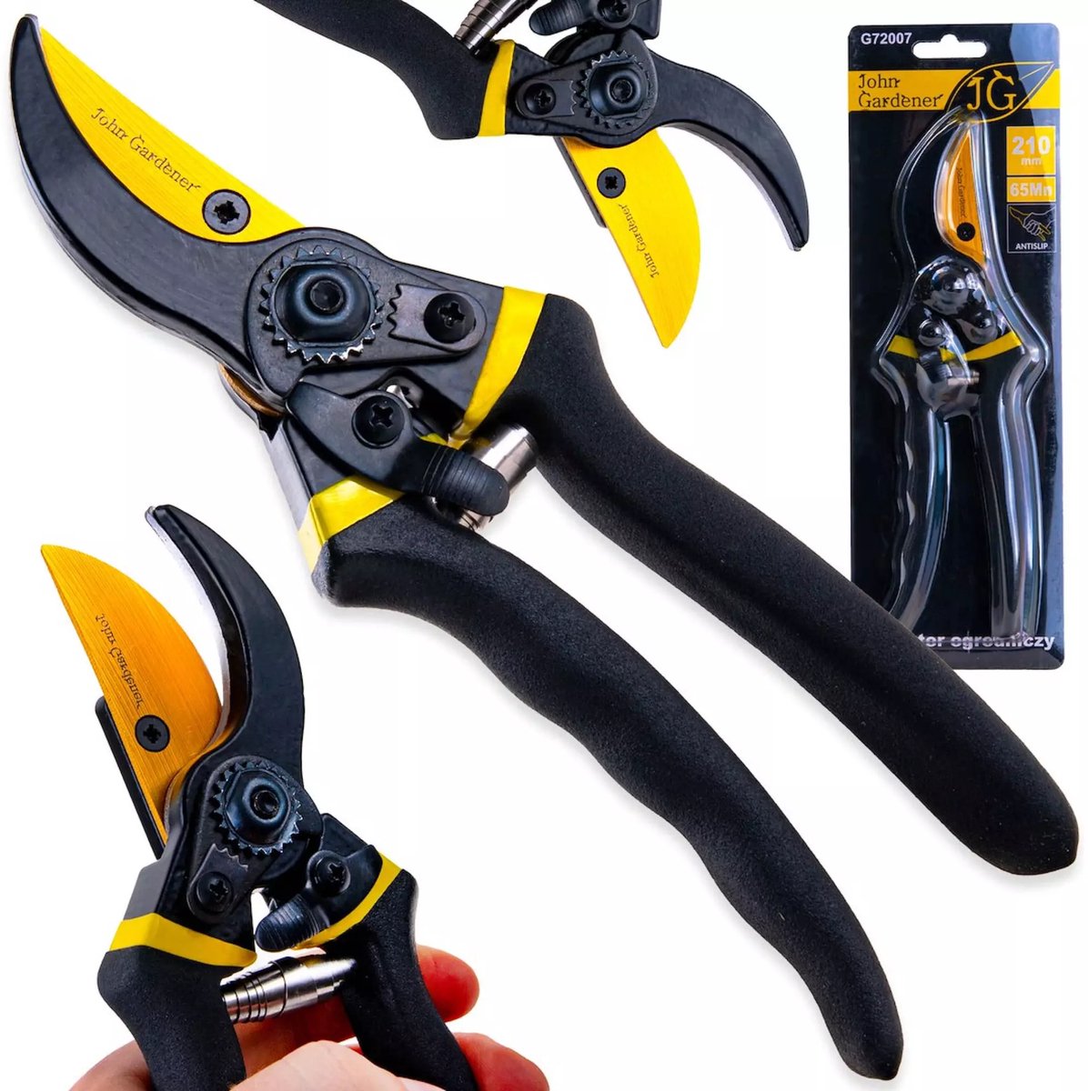 John Gardener Snoeischaar met scharende messen - mangaanstaal - antislip handgreep en veiligheidsvergrendeling - 21 cm - zwart-geel - voor verse scheuten in tuin en kas