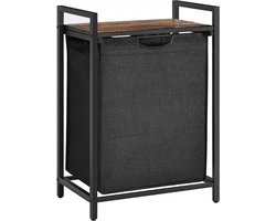 Wasmand 65 L - Zwart met Rustiek Blad, Opbergmand voor Wasgoed, Handdoeken of Speelgoed, 50x33x72 cm, Industriële Stijl
