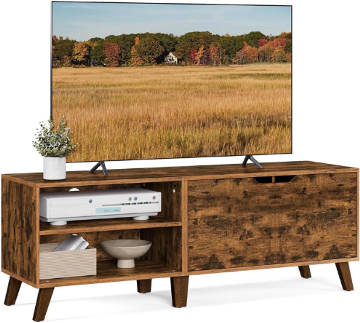 BOG TV Kast / TV Tafel Met 2 Deuren - TV Meubel Voor TV Tot 60 Inch - Verstelbare Planken - Vintage Bruin - LTV027X01