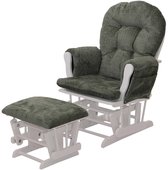 Relaxfauteuil MCW-C76, schommelstoel met hocker stof chenille (465g/m²) Oeko-Tex ~ groen, frame wit