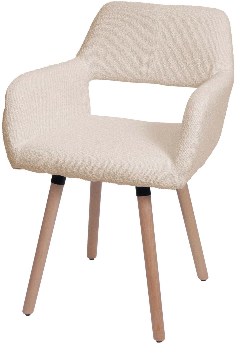 MCW Eetkamerstoel MCW-A50 II, stoel, keukenstoel, gestoffeerde stoel, hout, stof/textiel bouclé (450 g/m²) MVG ~ beige