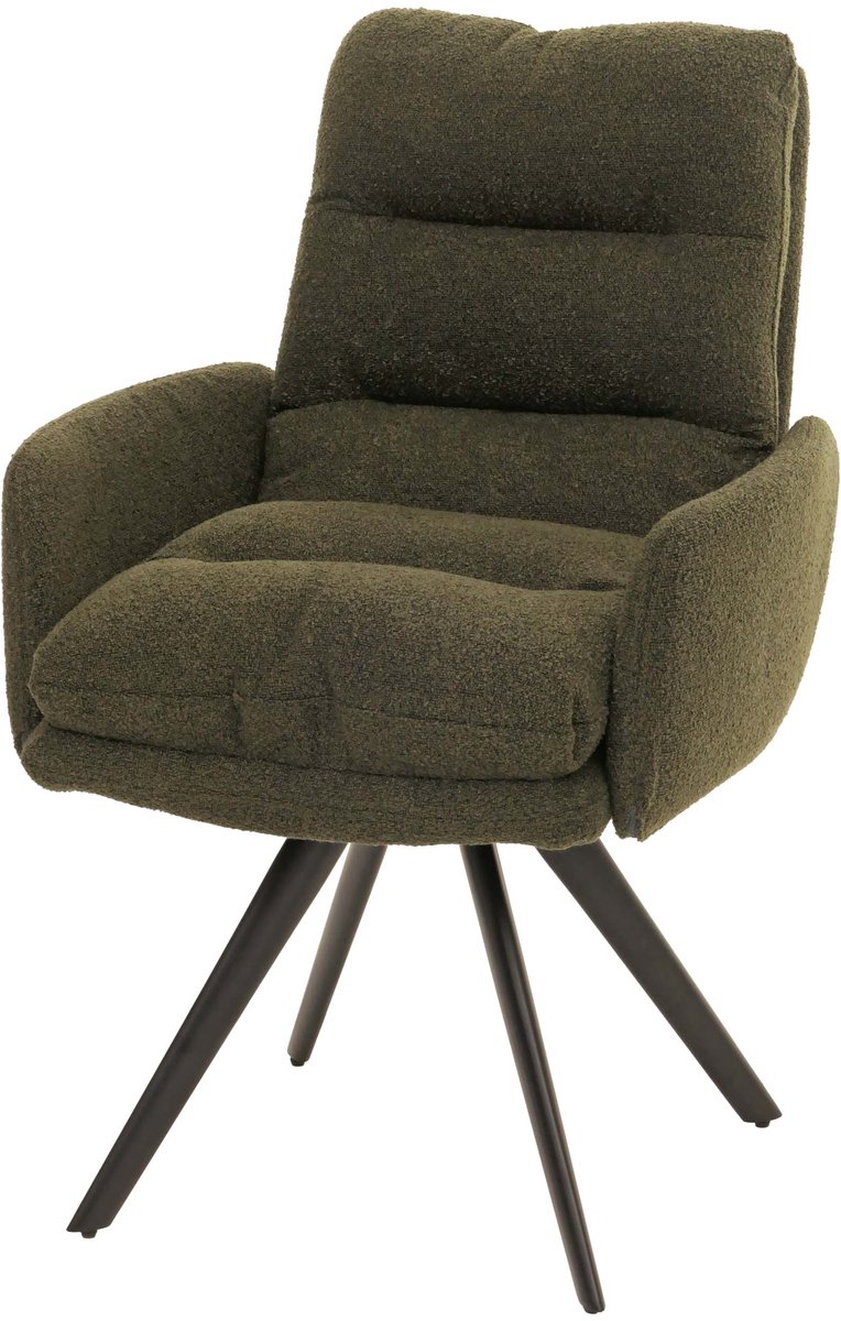 MCW Eetkamerstoel MCW-G66, keukenstoel, draaibaar, automatische positie-instelling, stof/textiel bouclé MVG ~ groen, met armleuningen