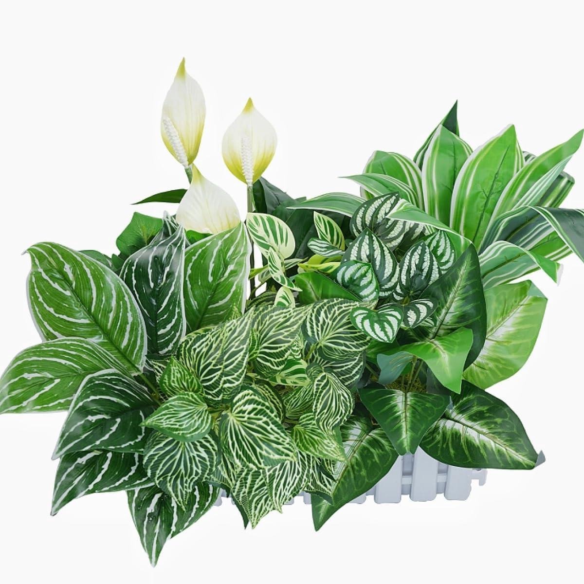 Allecto plus - Kunstplanten set van 8 - Grote 40 cm nep greenery voor binnen en buiten - Geschikt voor tuin, veranda, raam en bruiloft - Huisdecoratie met levensechte uitstraling