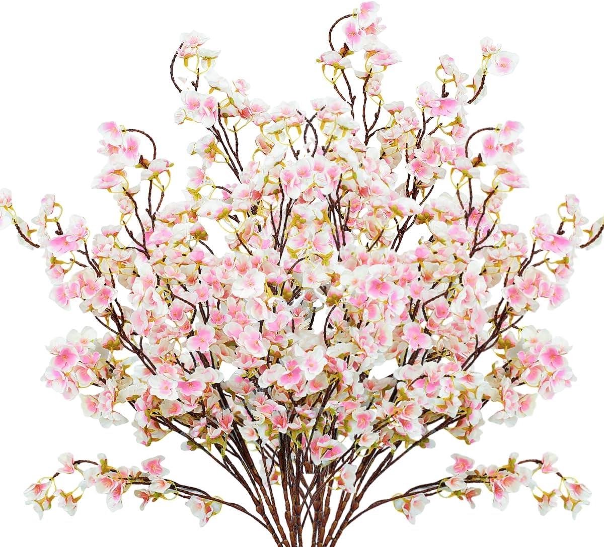Allecto plus - Kunstbloemen: Set van 5 stuks met kersenbloesemdecoratie en 100 cm lange takken - Prachtige sakura lentebloemen voor balkon, tuin, kantoor, vaas en bruiloft