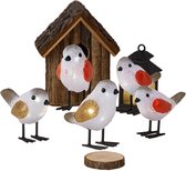 Lomera Vogels Kerstfiguur Acryl - Vogels Led - Set van 5 - Verlicht Kerstfiguur - Led Verlichting - Timerfunctie - Kerstverlichting Figuren - Acryl Vogels - Binnen/buiten Gebruik - IP44 Batterijbox - Werkt op Batterijen