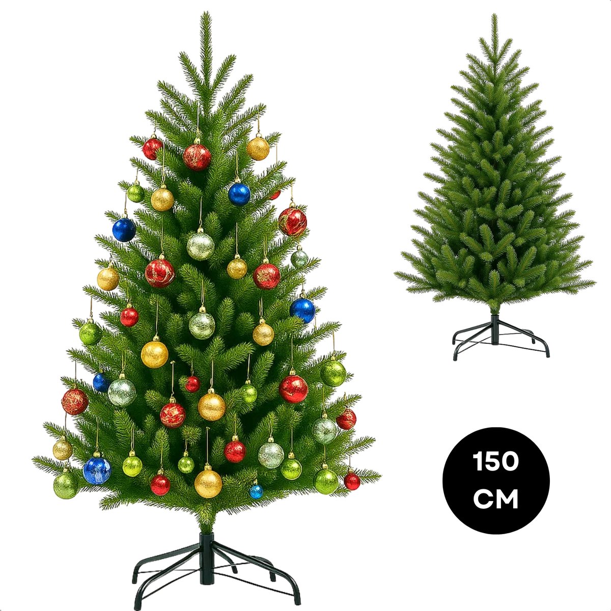 Lomera Kunstkerstboom 150 CM - Metalen Standaard - Groene Kerstboom - PVC Materiaal - Kerstboom Zonder Verlichting - Realistische Kunststof Kerstboom - Kerstboom voor Thuis - Herbruikbare Kerstboom - Dennenboom Kunstboom