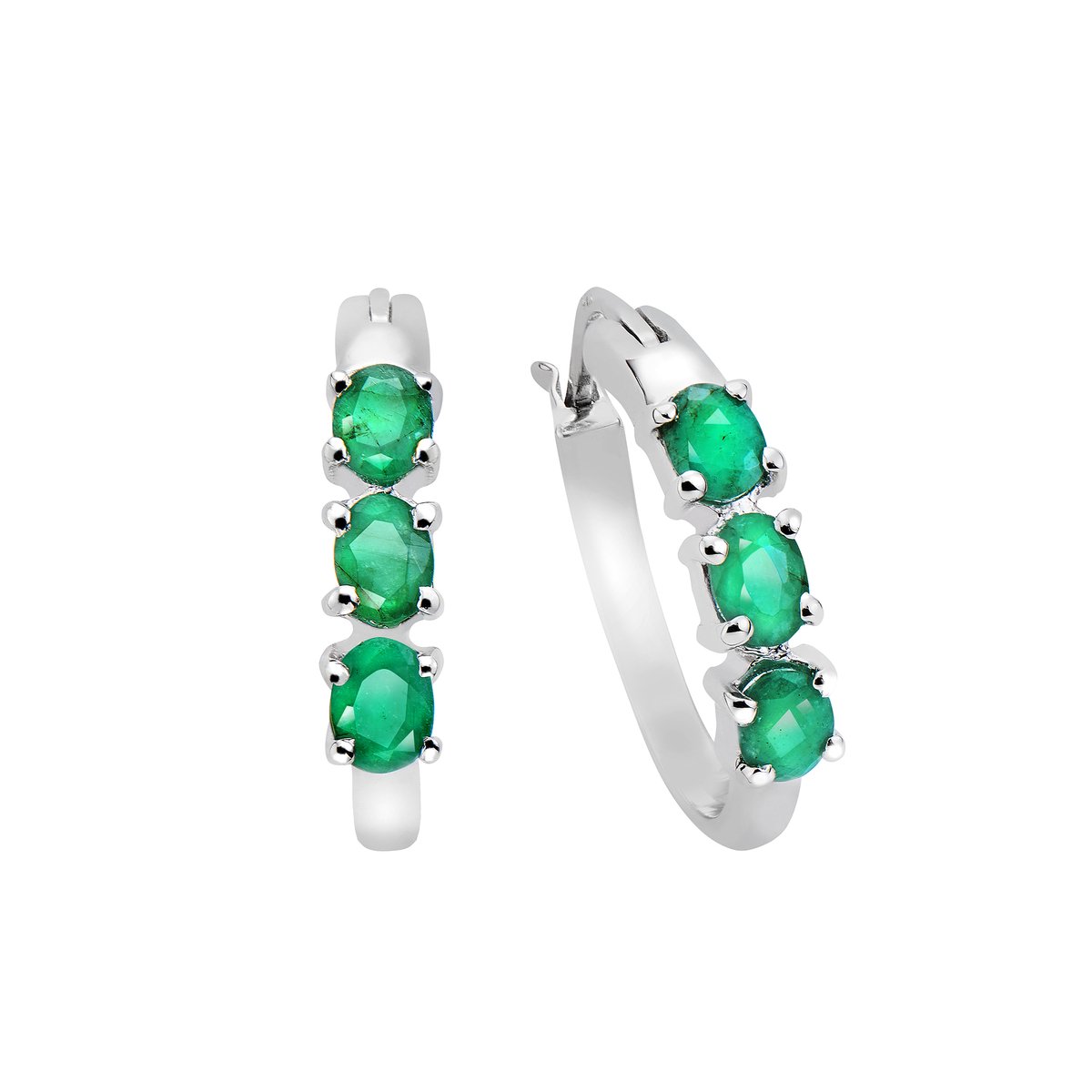 Vira Jewels Ohrringe Silber 925 rhodiniert mit 6 echten Smaragden
