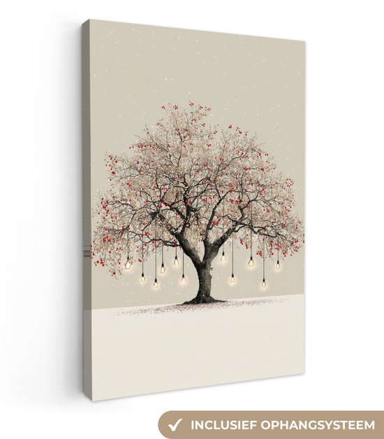 Canvas schilderij 80x120 cm - Exclusieve wanddecoratie Lichtboom - Winter - Kerst - Meerkleurig - Muurdecoratie woonkamer - Kamer decoratie - Schilderijen op canvas - Kerstdecoratie voor binnen - Kerstversiering - Kerstmis versiering